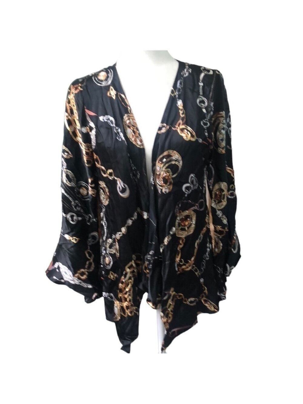 Mieka Silk Wrap Blouse Chain Print Size Medium